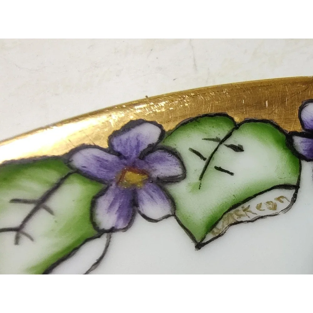Antique PT Tirschenreuth‎ Dessert Plates Bavaria Violet Gold Trim Signed Set Two